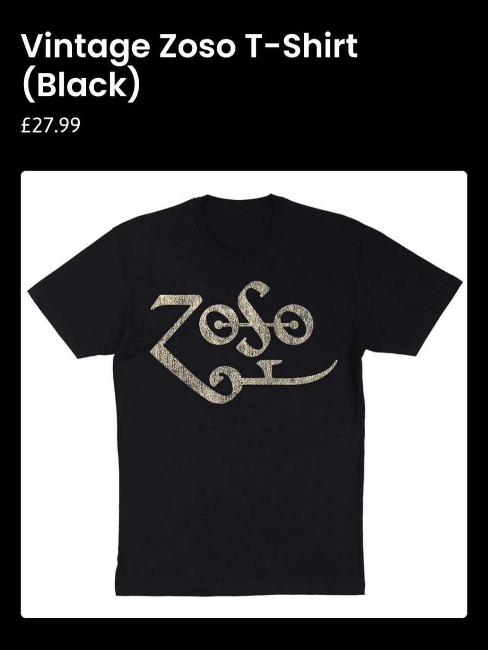 Vintage Zoso T-shirt by Jimmy Page, NEW